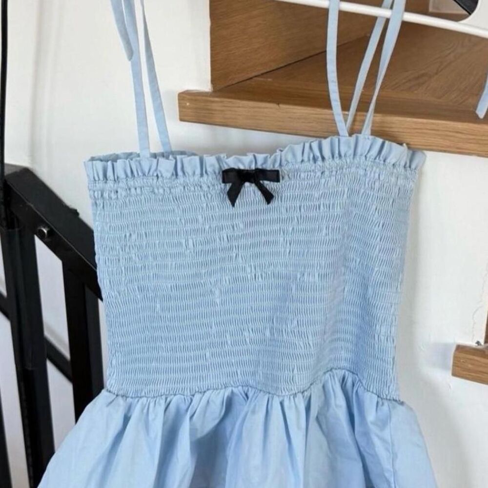 Light Blue Smocked Coquette Babydoll Top with Bow | Aesthetic Ruffle Cami